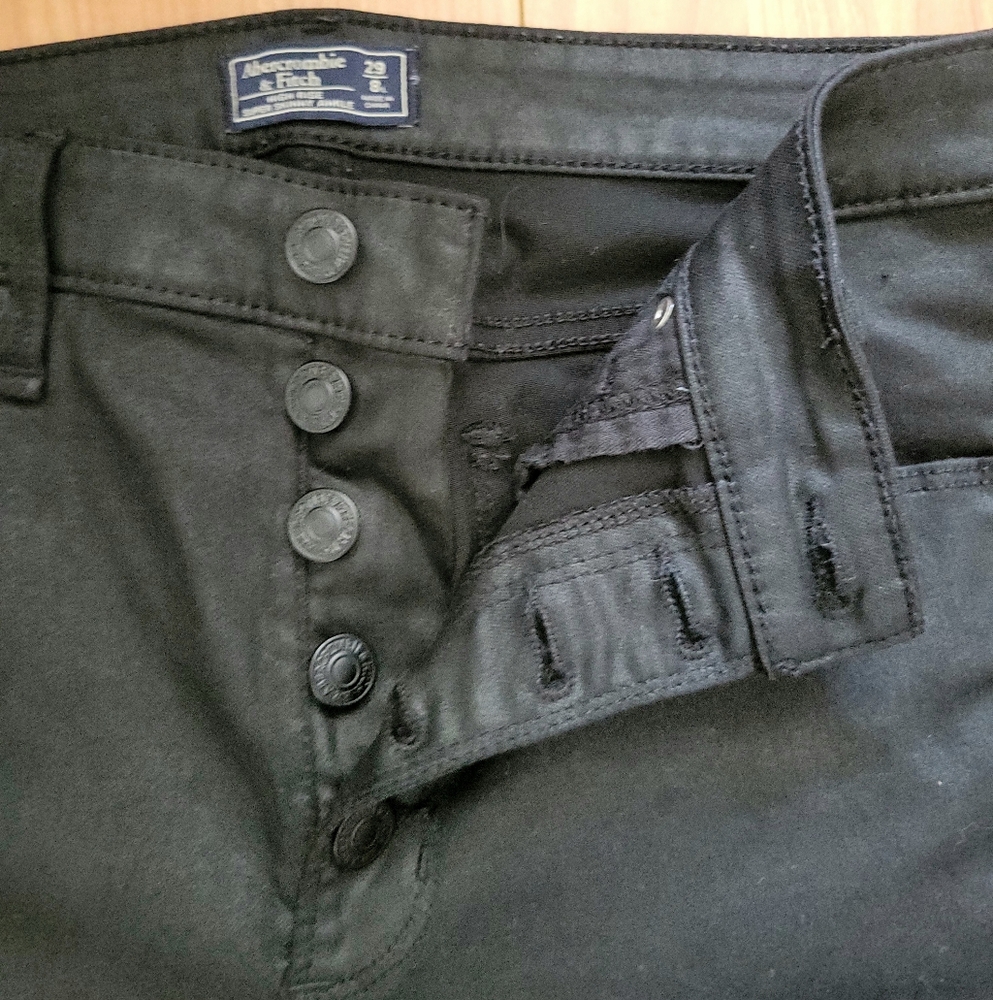 Abercrombie and Fitch high rise super skinny ankle jeans coated black button fly - Picture 4 of 7